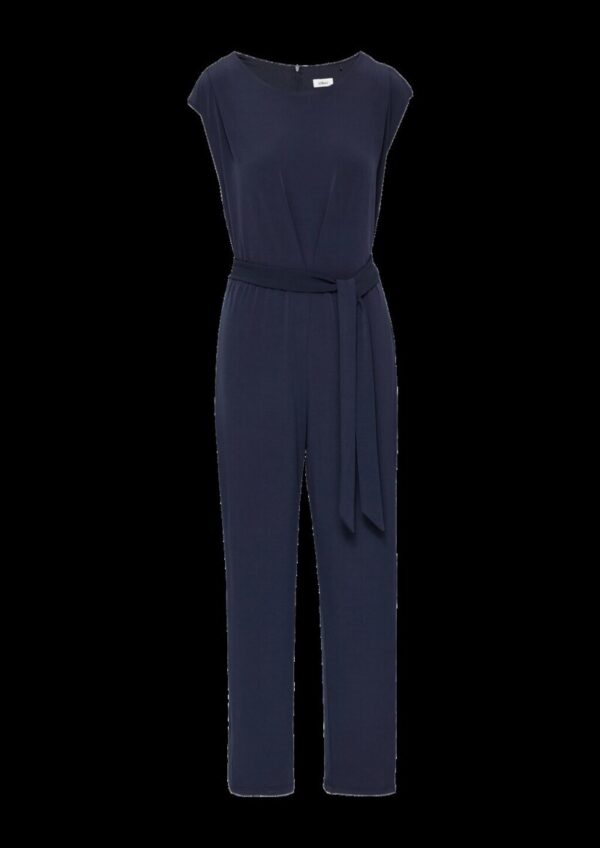 Fließender Jersey-Jumpsuit mit Falte und Bindegürtel