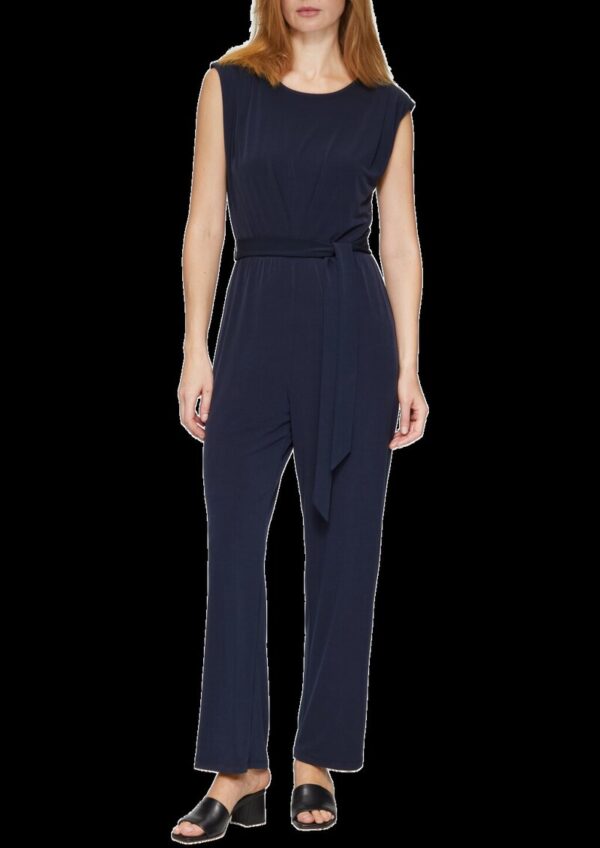 Fließender Jersey-Jumpsuit mit Falte und Bindegürtel