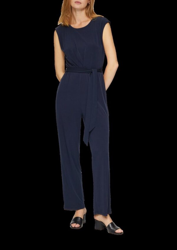Fließender Jersey-Jumpsuit mit Falte und Bindegürtel