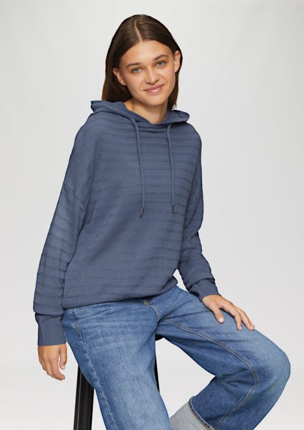 Strickpullover mit Kapuze und Streifenstruktur