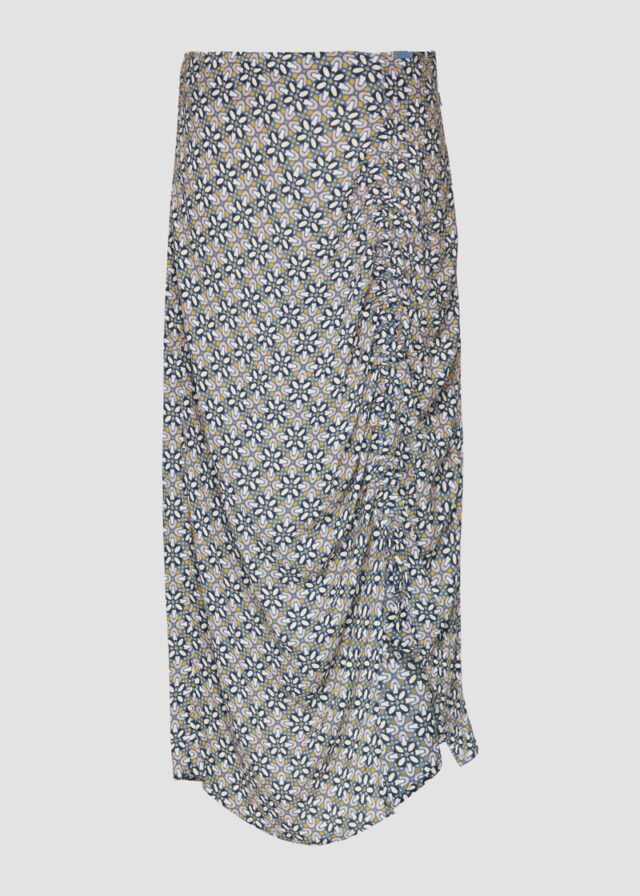 Gemusterter Midirock mit verstellbarer Raffung