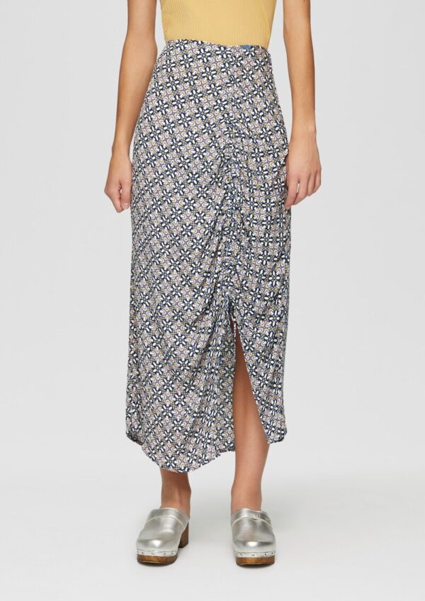 Gemusterter Midirock mit verstellbarer Raffung