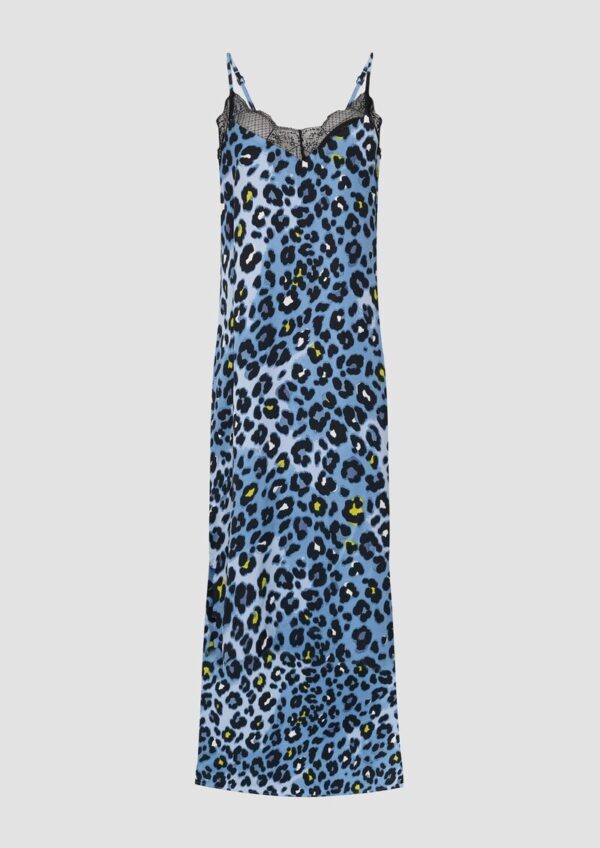 Spaghettiträger-Kleid aus Satin mit Leo-Muster