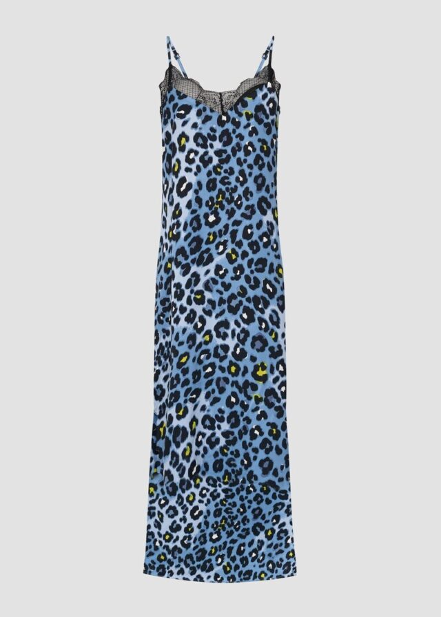 Spaghettiträger-Kleid aus Satin mit Leo-Muster