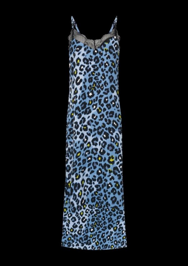 Spaghettiträger-Kleid aus Satin mit Leo-Muster