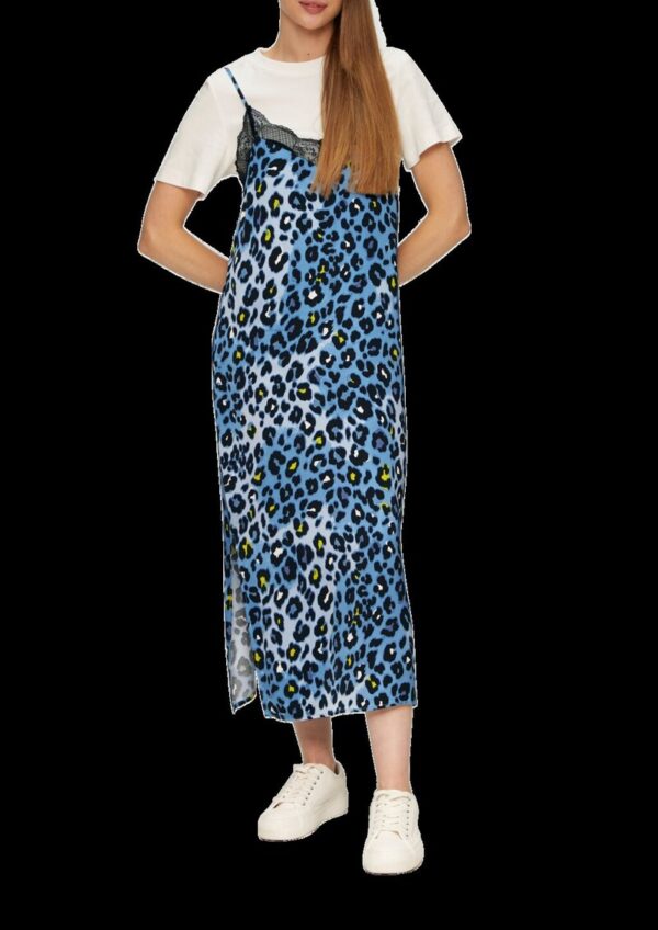 Spaghettiträger-Kleid aus Satin mit Leo-Muster