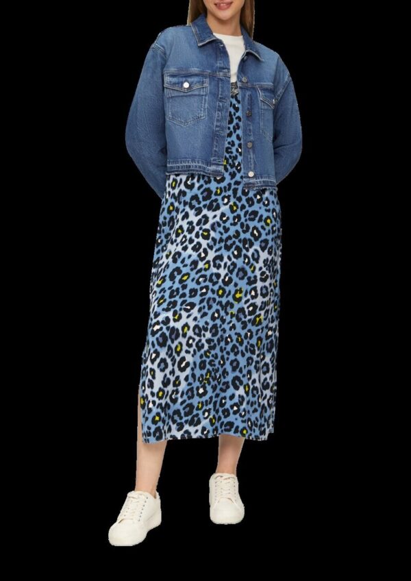 Spaghettiträger-Kleid aus Satin mit Leo-Muster