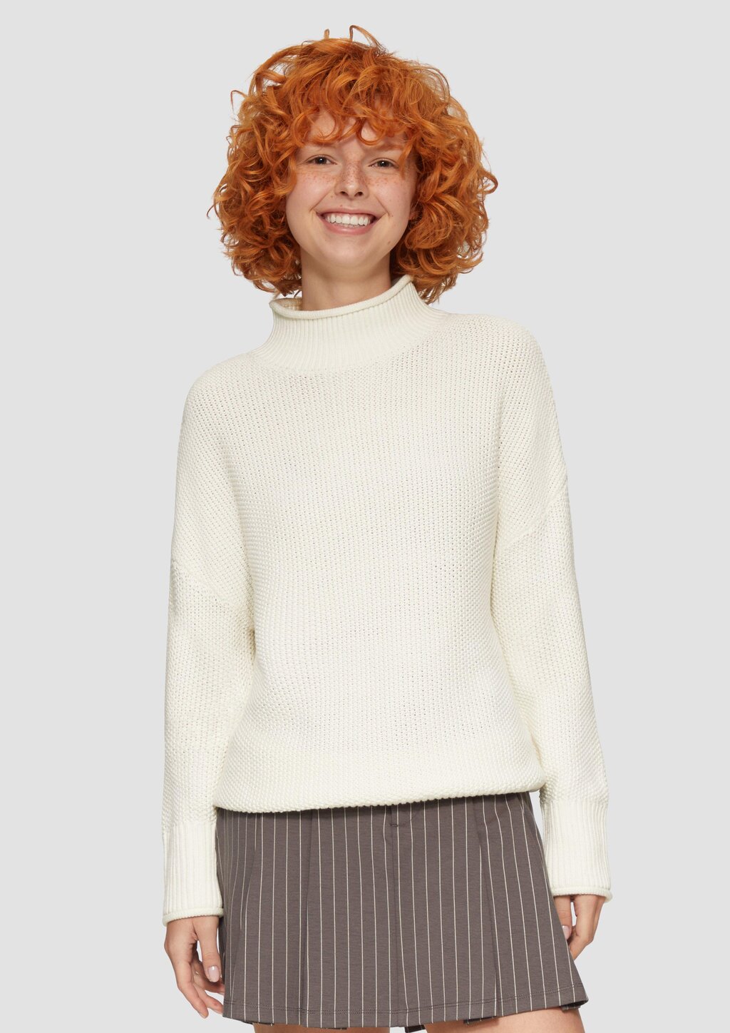 Loose Fit Strickpullover mit Stehkragen aus Baumwollmix