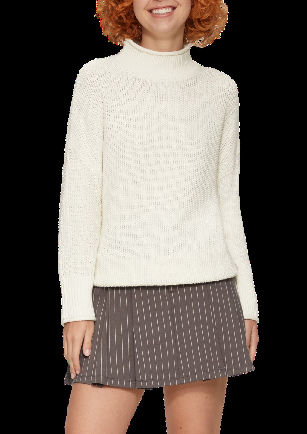 Loose Fit Strickpullover mit Stehkragen aus Baumwollmix