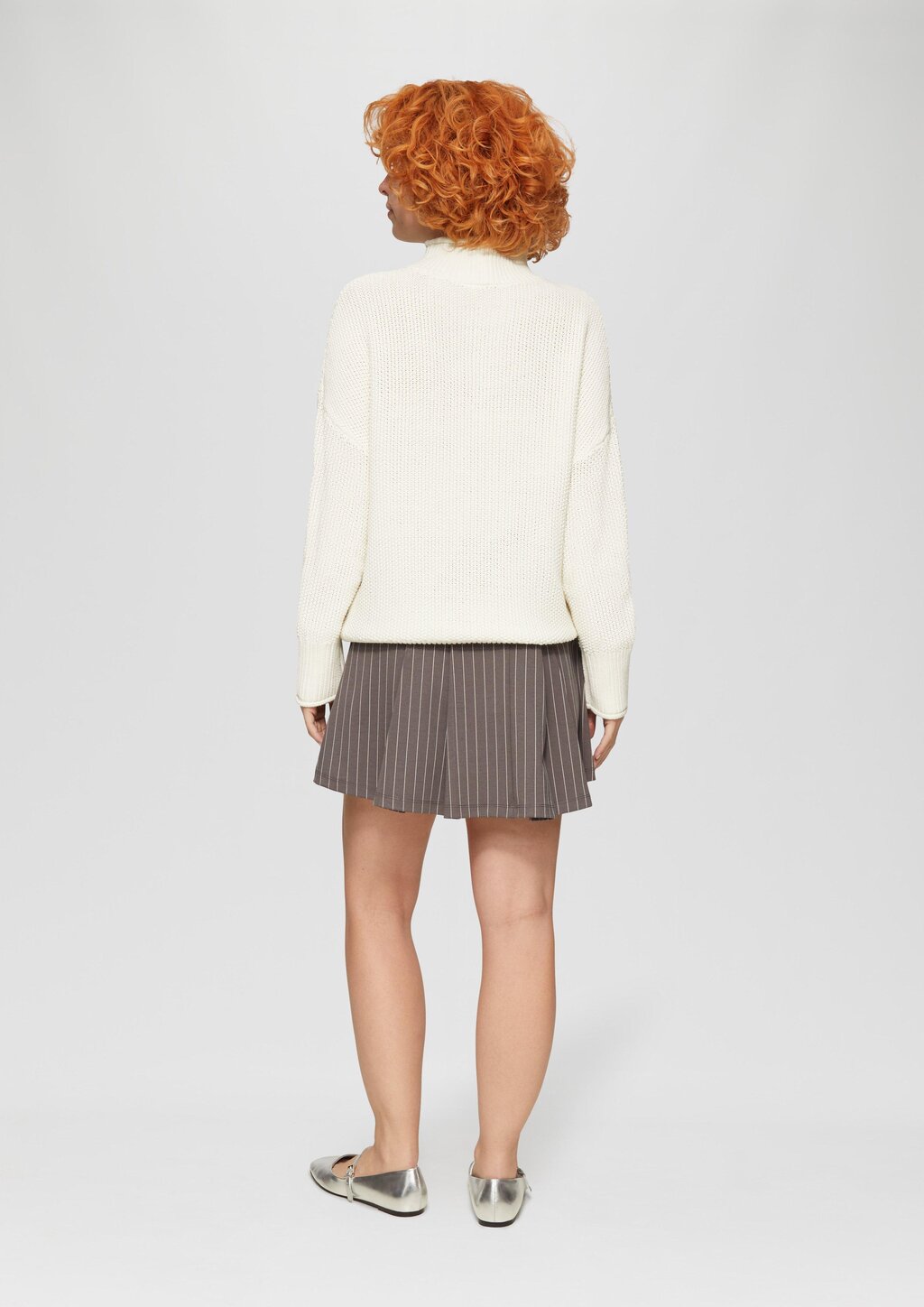 Loose Fit Strickpullover mit Stehkragen aus Baumwollmix