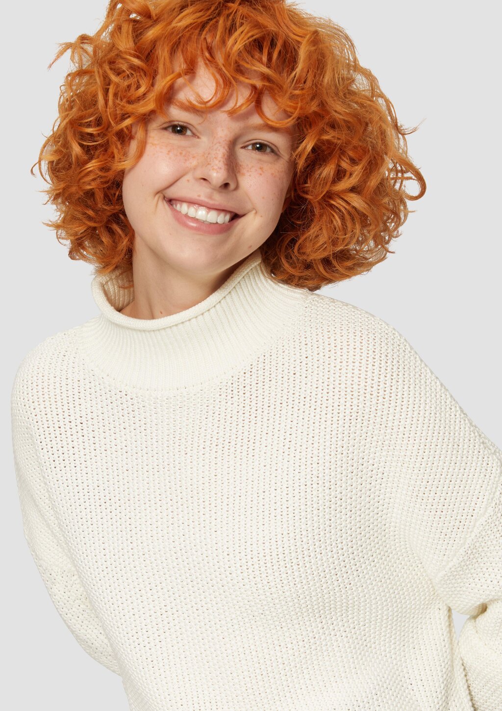 Loose Fit Strickpullover mit Stehkragen aus Baumwollmix