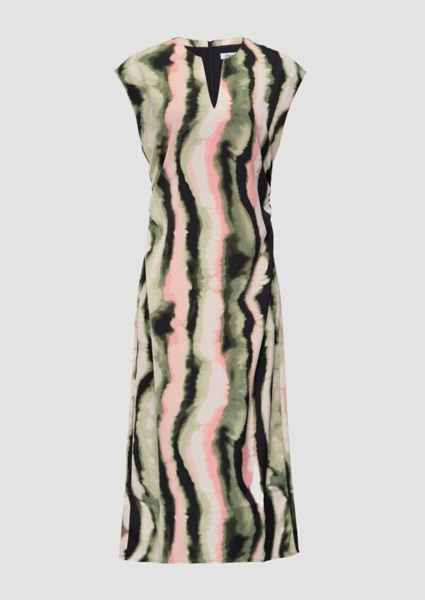 Midi-Satinkleid mit V-Ausschnitt und seitlicher Raffung