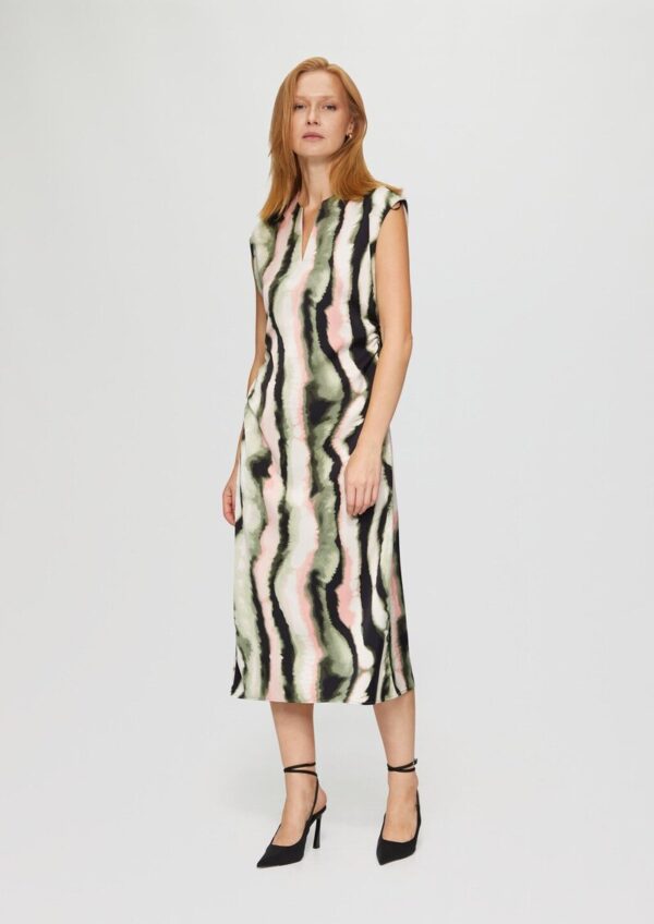 Midi-Satinkleid mit V-Ausschnitt und seitlicher Raffung