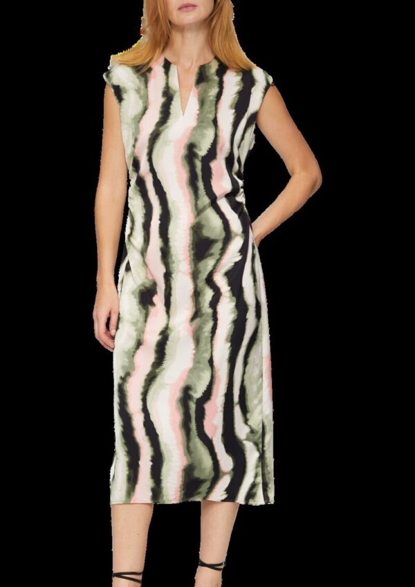 Midi-Satinkleid mit V-Ausschnitt und seitlicher Raffung