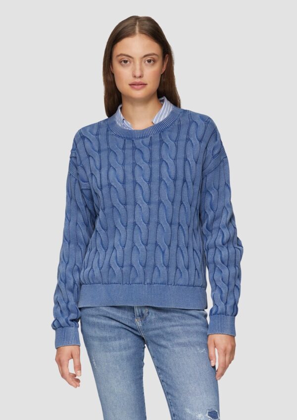 Pullover mit Zopfstrickmuster und Garment Dye