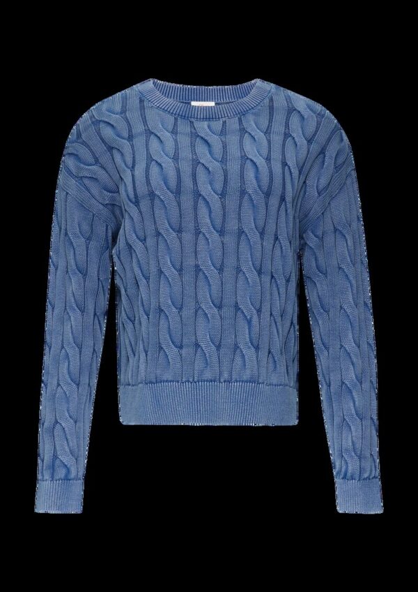 Pullover mit Zopfstrickmuster und Garment Dye