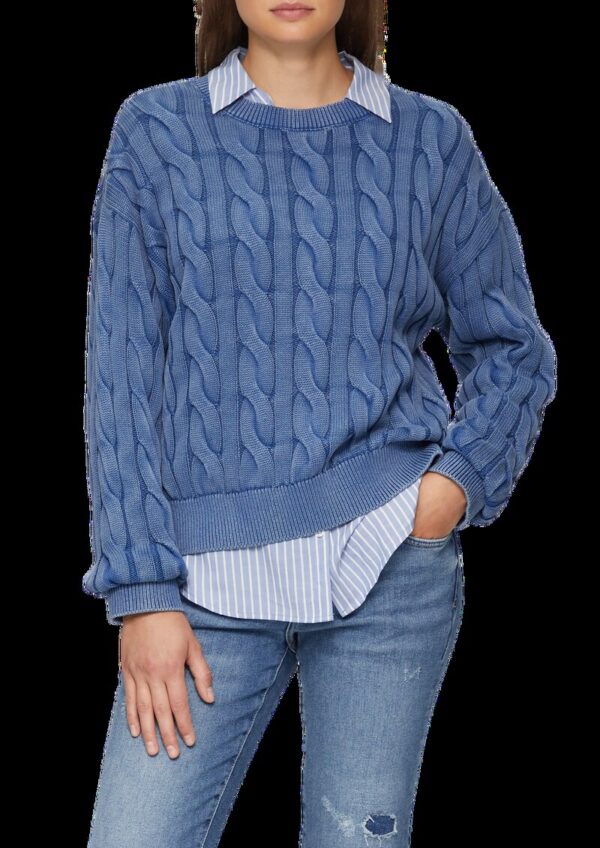 Pullover mit Zopfstrickmuster und Garment Dye