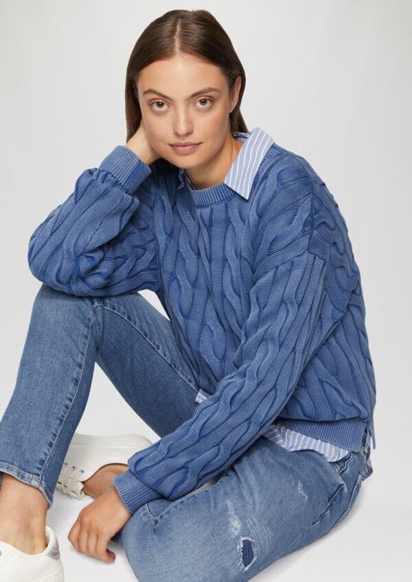 Pullover mit Zopfstrickmuster und Garment Dye