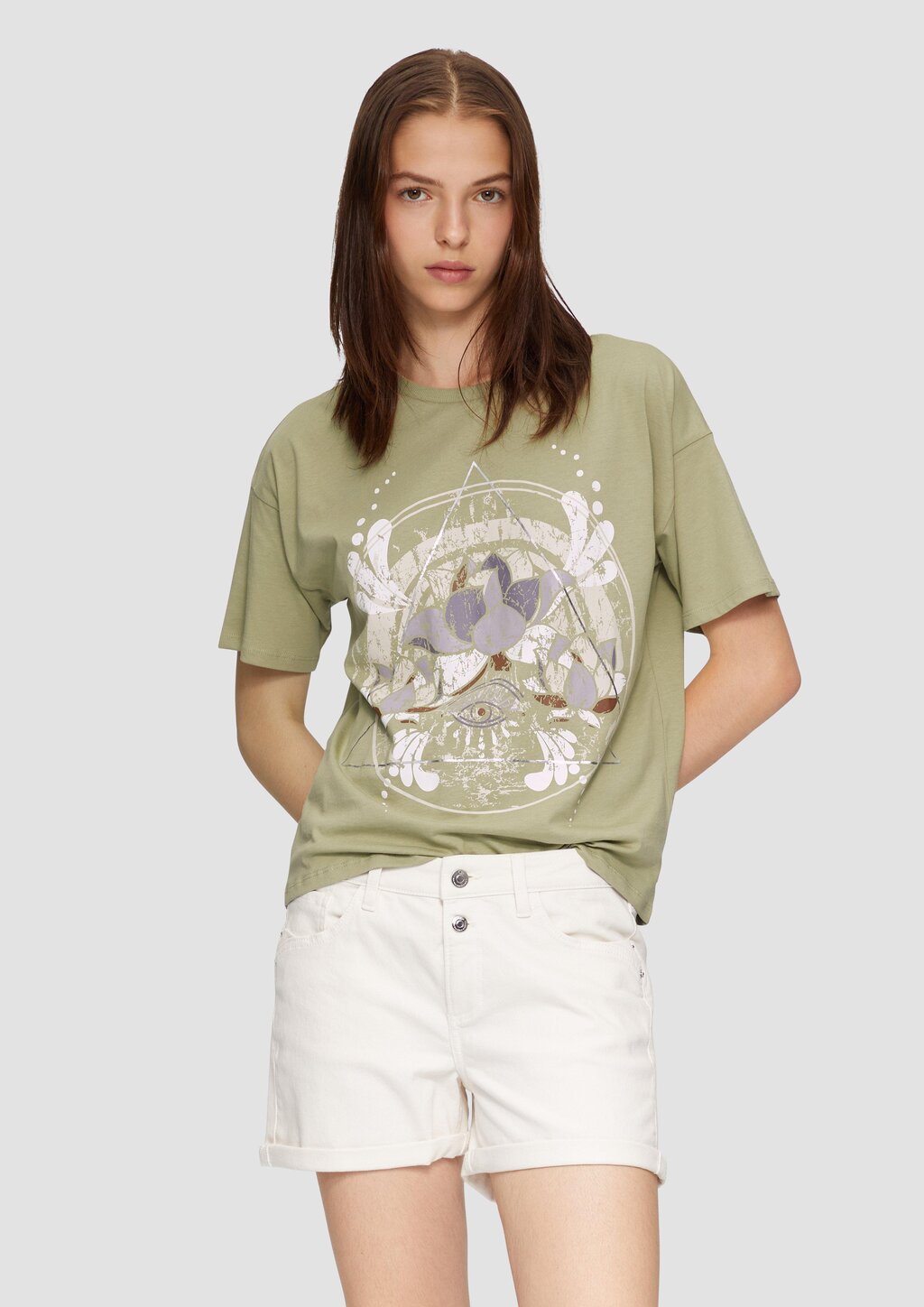 Print-T-Shirt mit überschnittenen Schultern