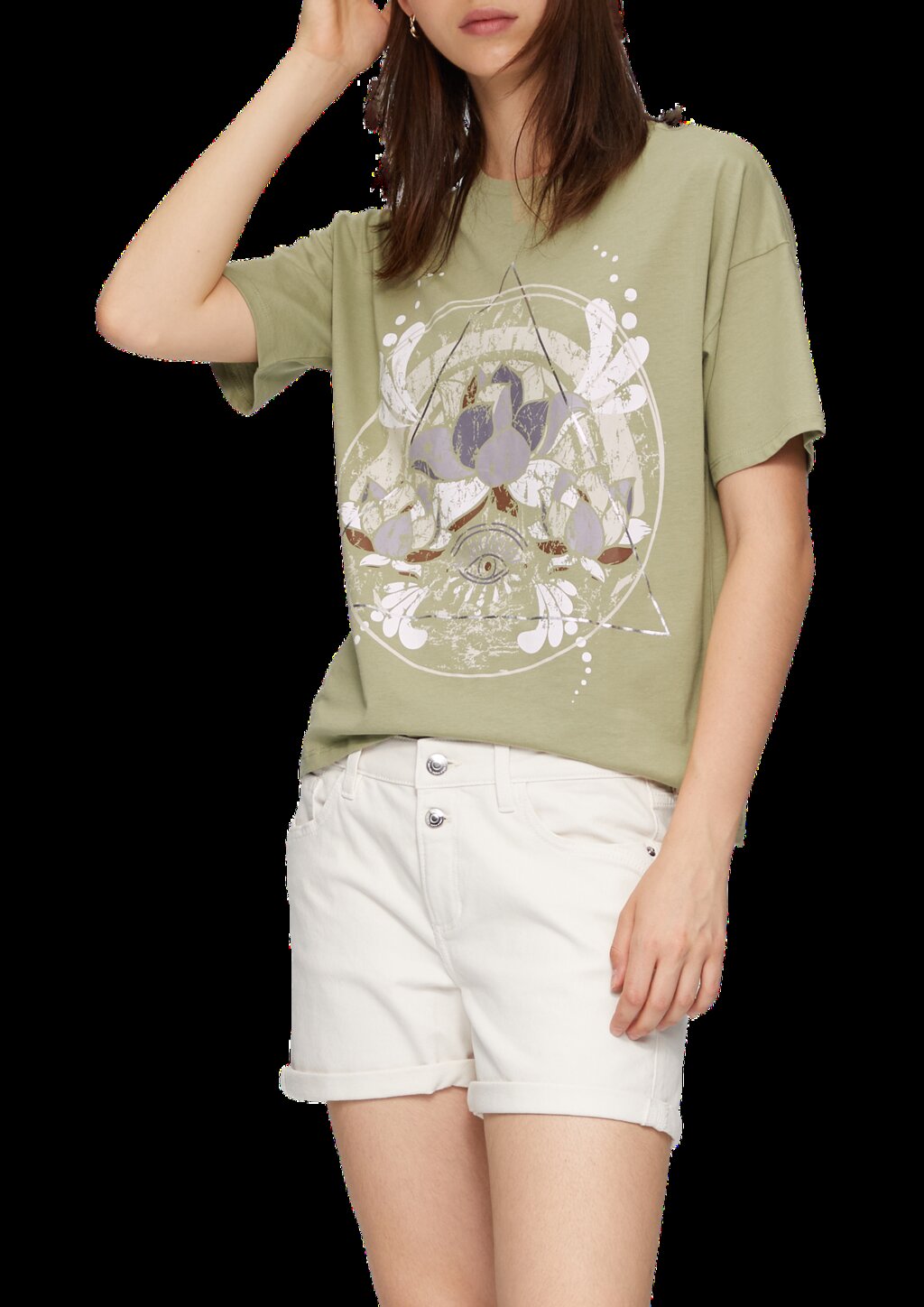 Print-T-Shirt mit überschnittenen Schultern