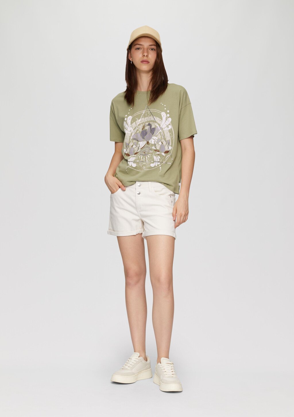 Print-T-Shirt mit überschnittenen Schultern