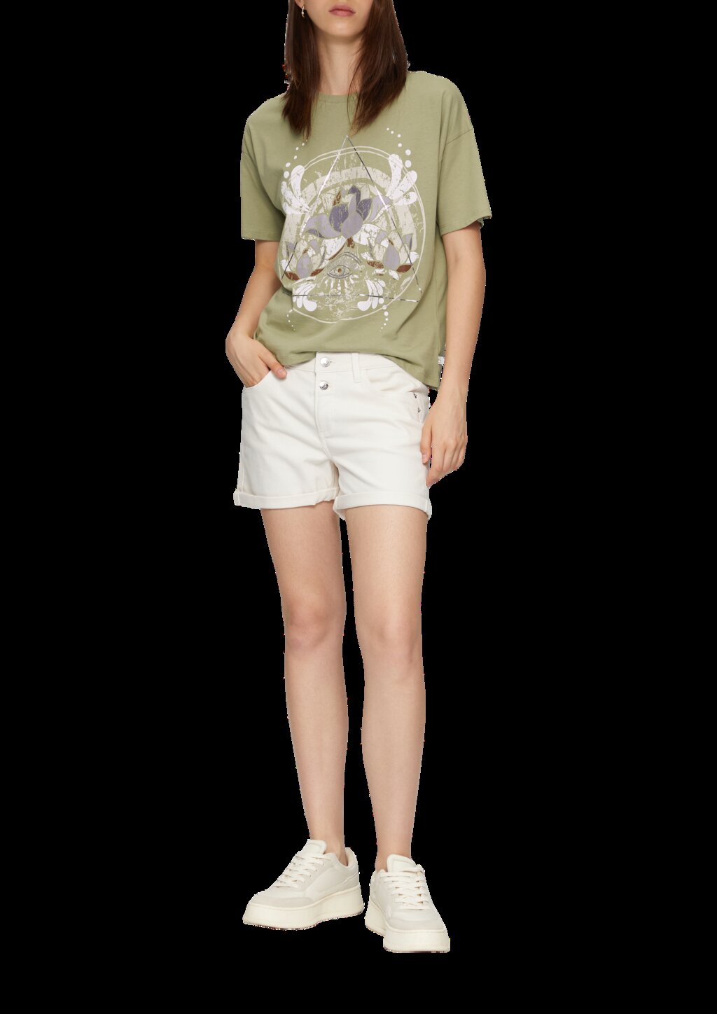 Print-T-Shirt mit überschnittenen Schultern