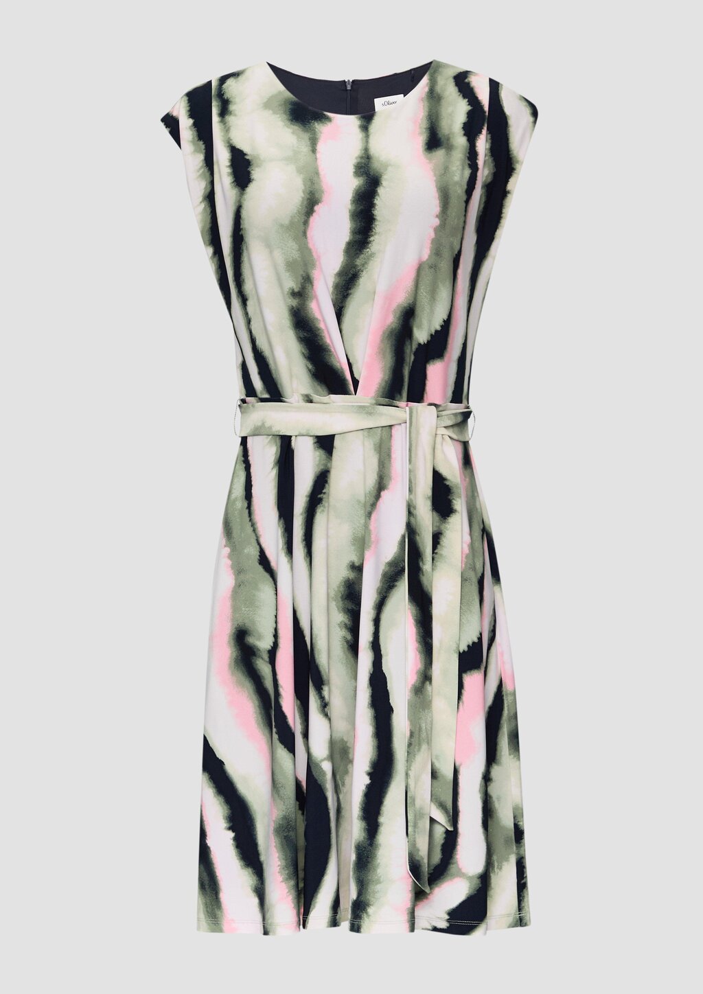 Ausgestelltes Jersey-Kleid mit Falte und Bindegürtel