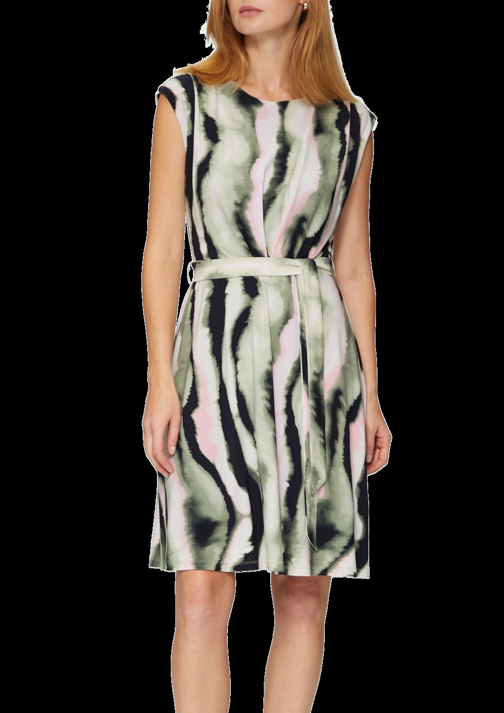 Ausgestelltes Jersey-Kleid mit Falte und Bindegürtel