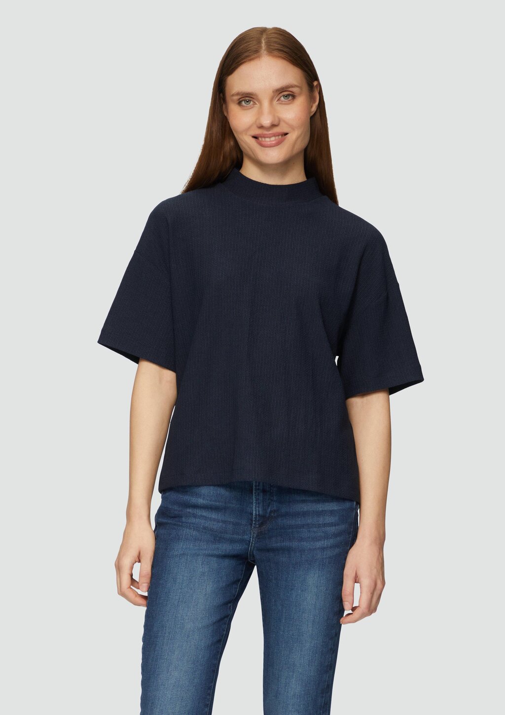 Crêpe-Shirt mit Stehkragen