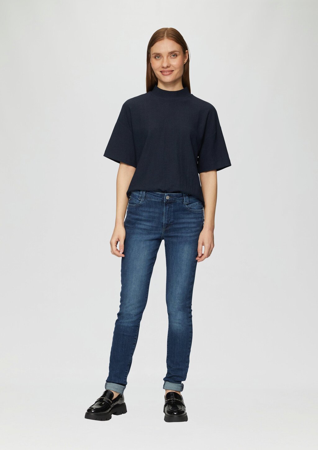 Crêpe-Shirt mit Stehkragen