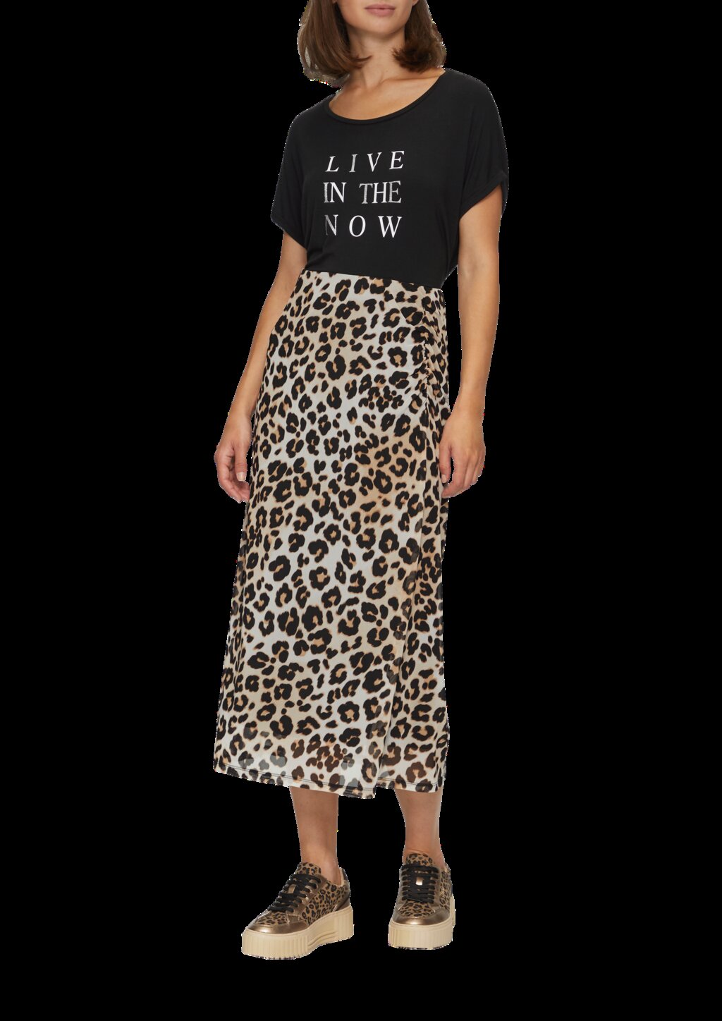 Mesh-Rock mit Raffdetail und Leo-Print