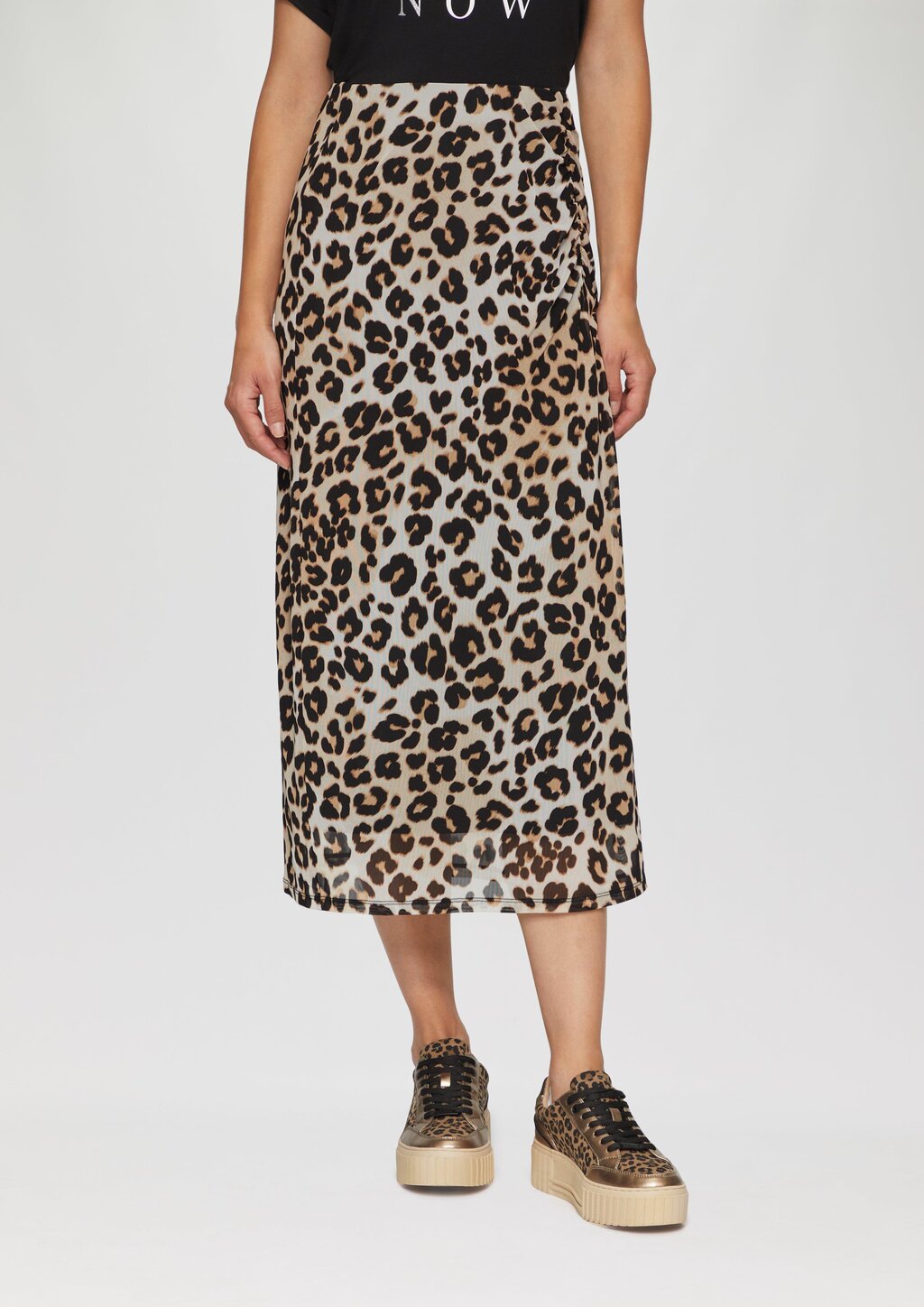 Mesh-Rock mit Raffdetail und Leo-Print