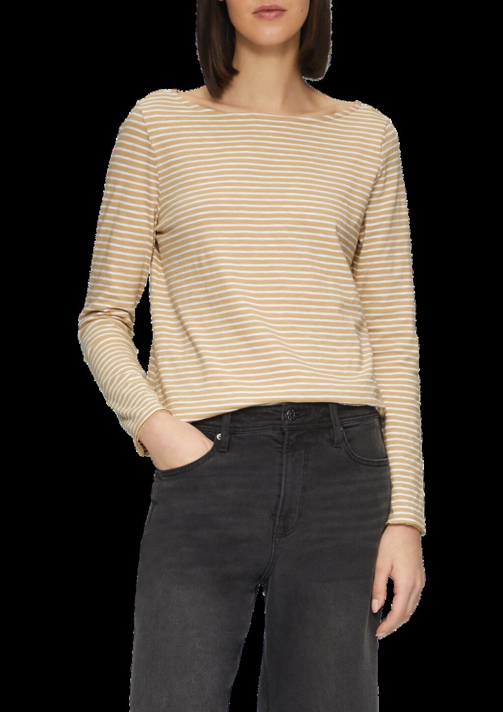 Longsleeve mit Flammgarnstruktur und U-Boot-Ausschnitt