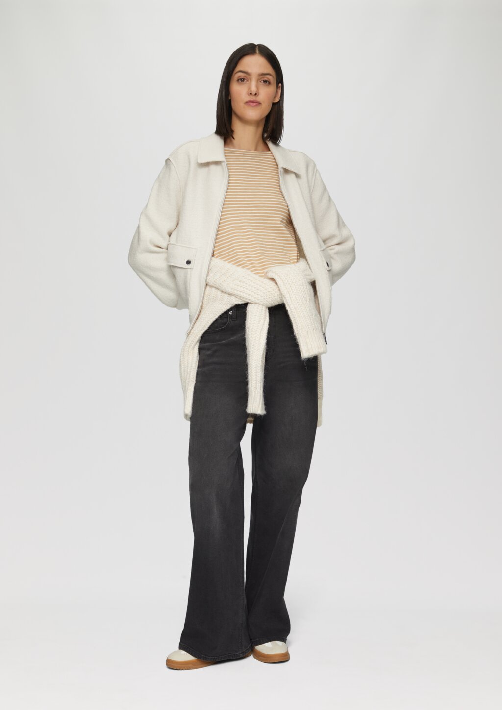 Longsleeve mit Flammgarnstruktur und U-Boot-Ausschnitt