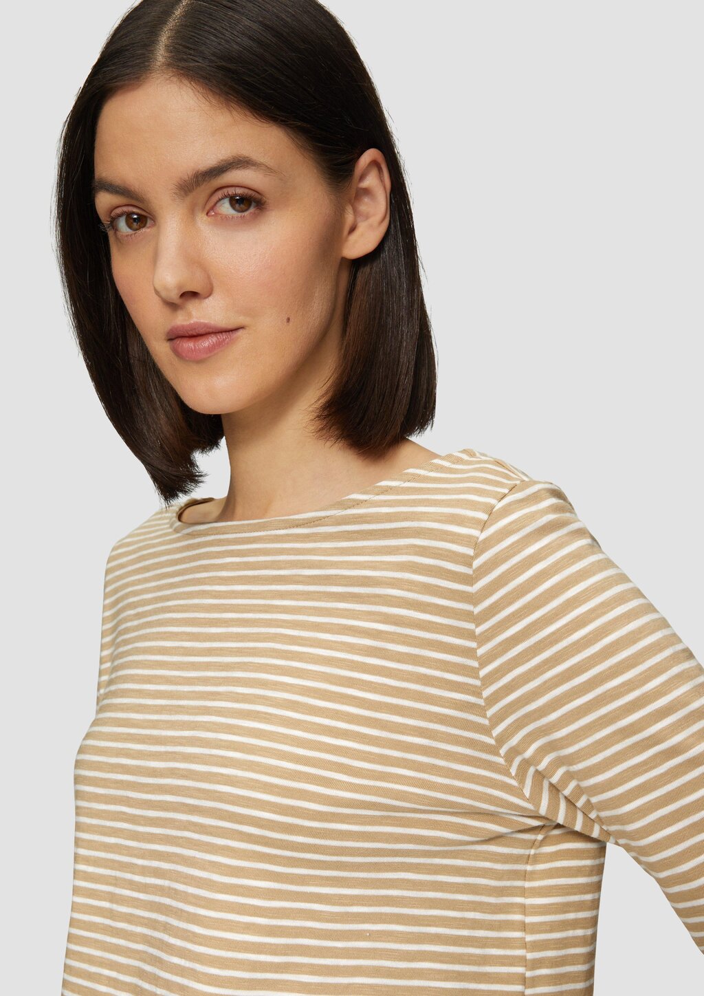 Longsleeve mit Flammgarnstruktur und U-Boot-Ausschnitt