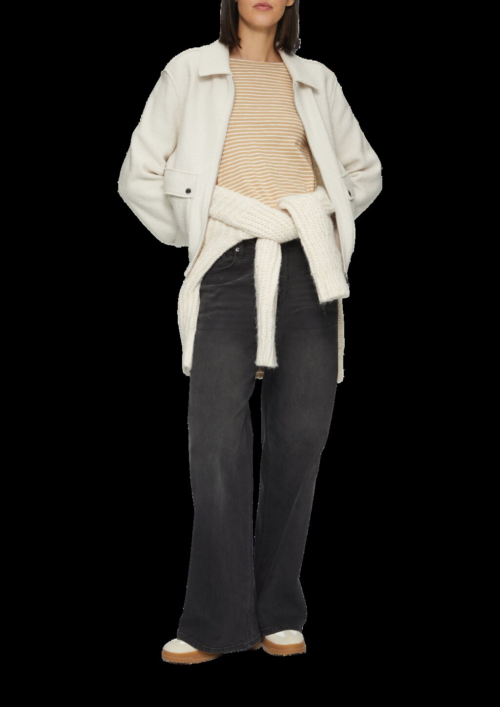 Longsleeve mit Flammgarnstruktur und U-Boot-Ausschnitt