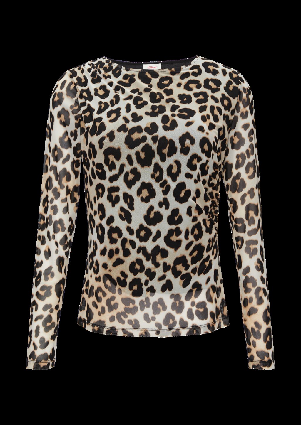 Mesh-Shirt mit asymmetrischer Raffung und Leo-Print