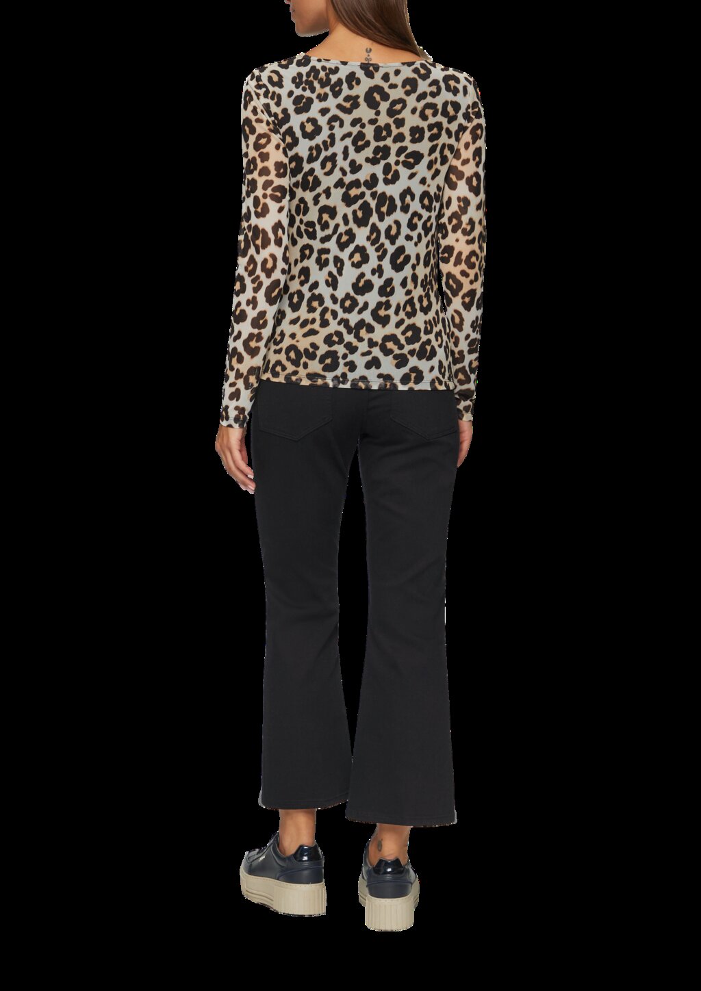 Mesh-Shirt mit asymmetrischer Raffung und Leo-Print