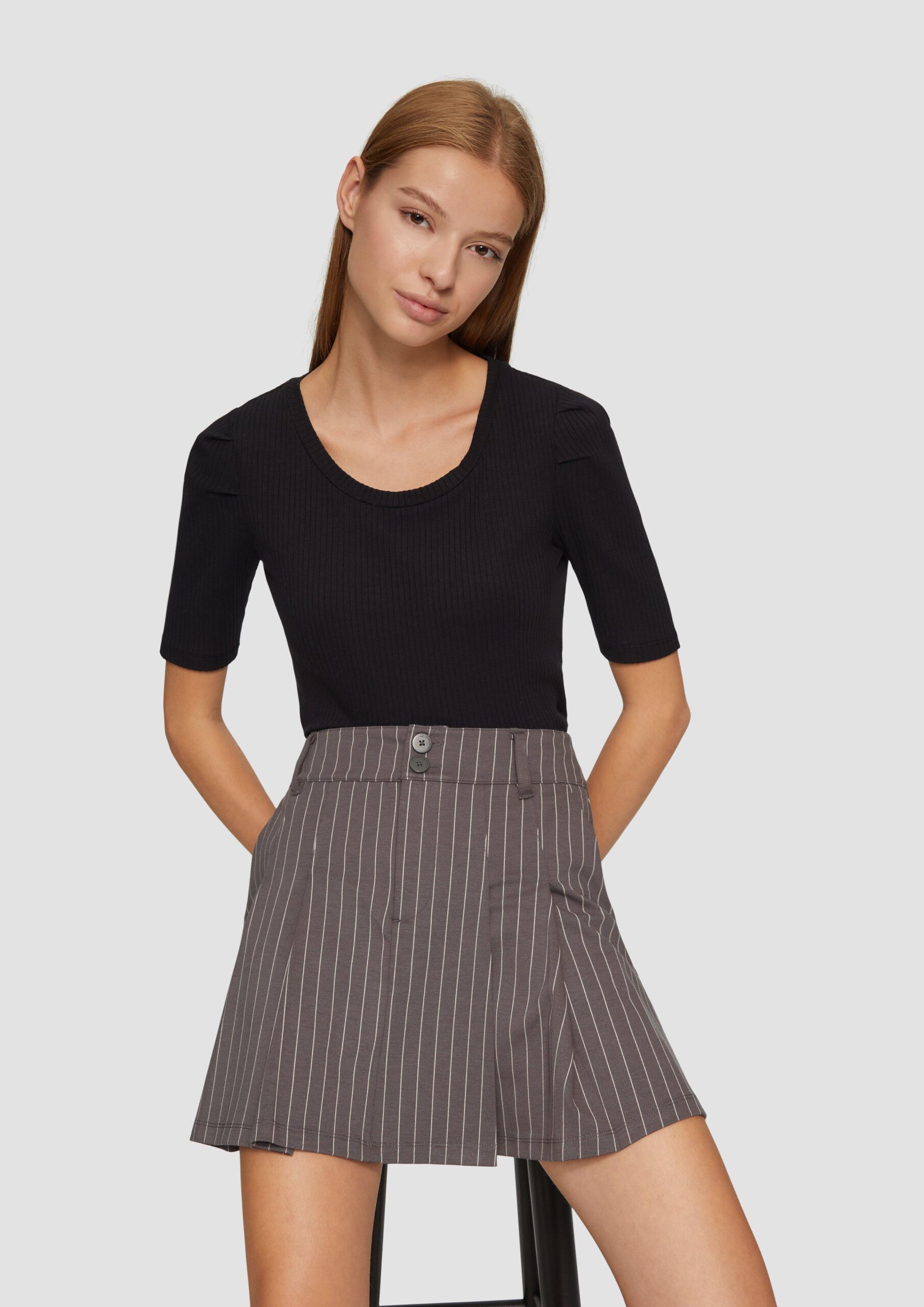 Rippshirt mit Puffärmel