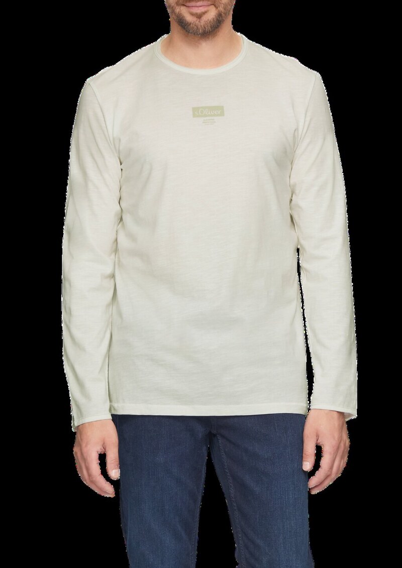 Logo-Shirt mit Rollkante und Flammgarnstruktur