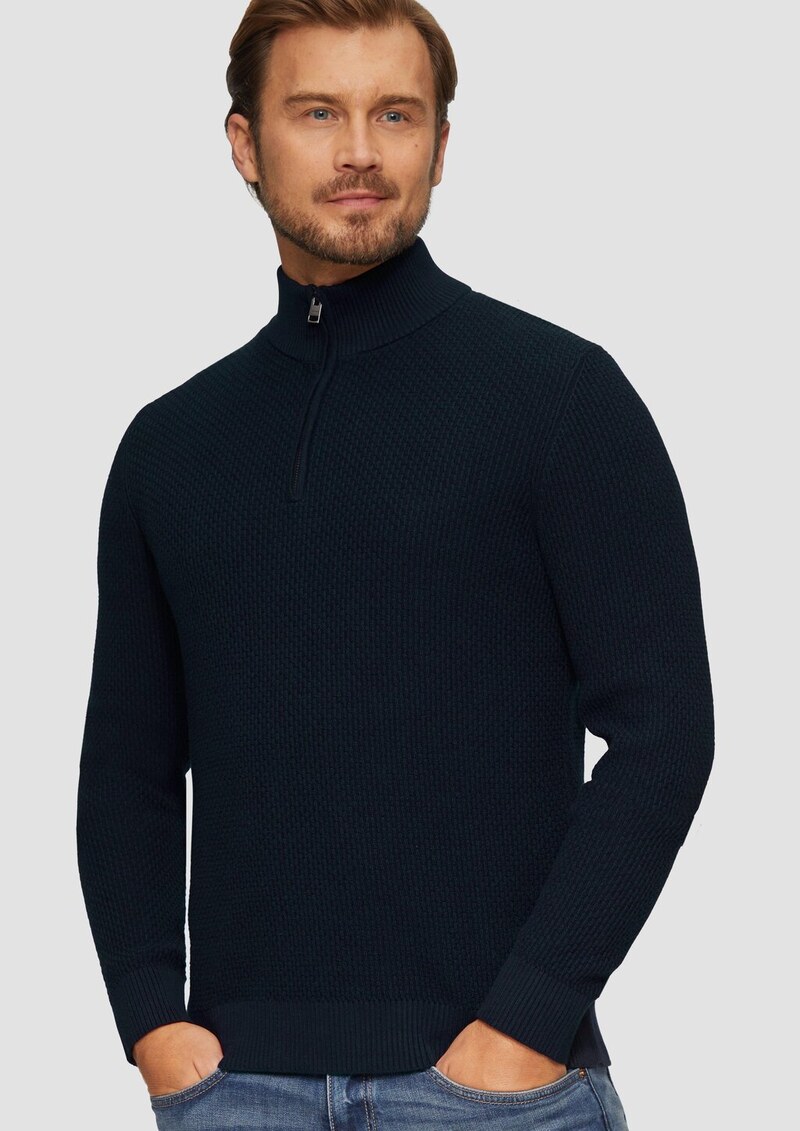 Strukturierter Strickpullover mit Troyerkragen