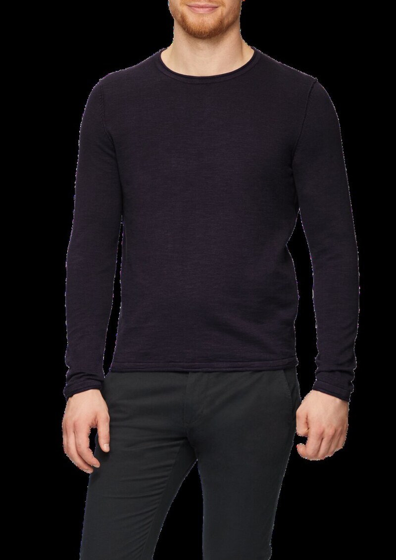 Strickpullover mit Flammgarnstruktur und Rollsaum-Details