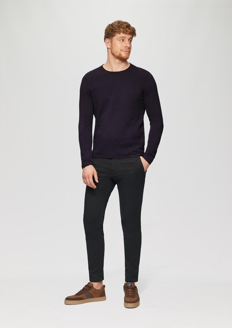 Strickpullover mit Flammgarnstruktur und Rollsaum-Details