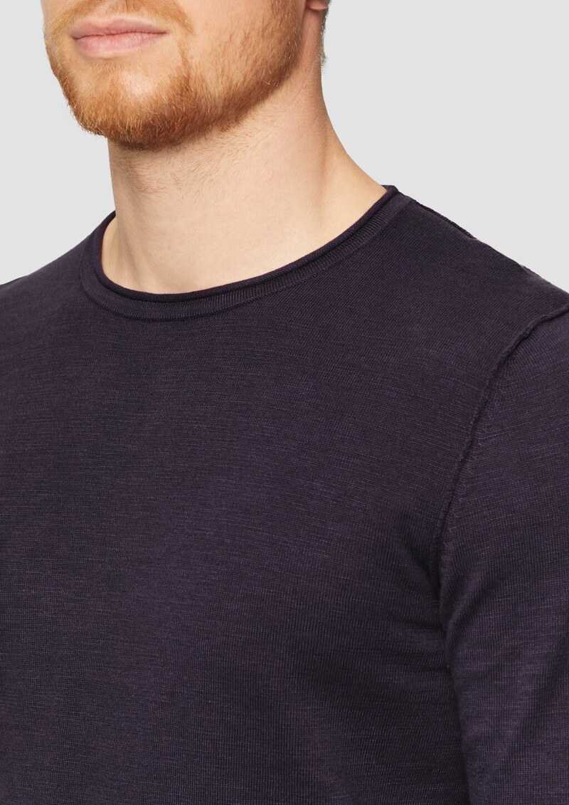 Strickpullover mit Flammgarnstruktur und Rollsaum-Details