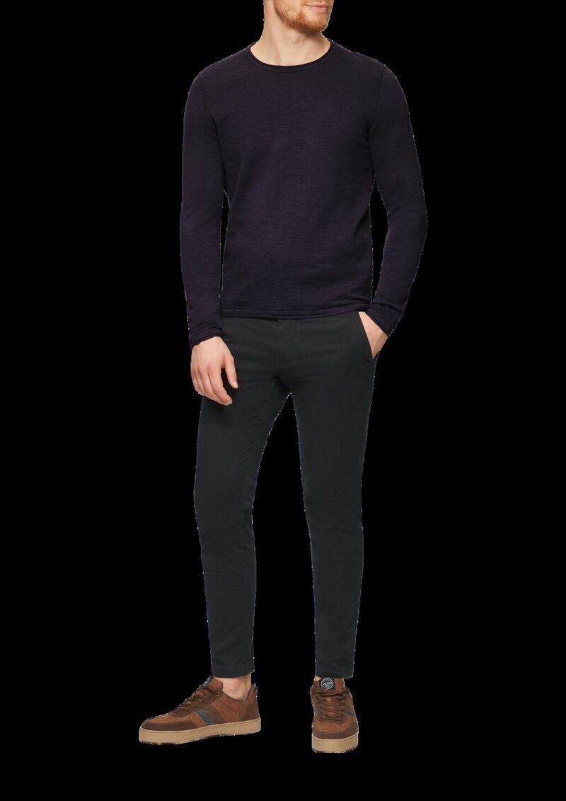 Strickpullover mit Flammgarnstruktur und Rollsaum-Details