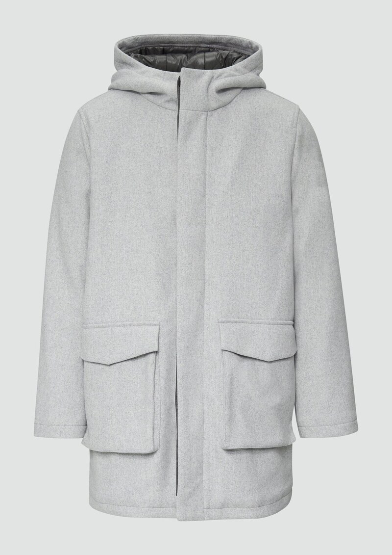 Kapuzen-Mantel aus Wollmix mit gestepptem Innenfutter