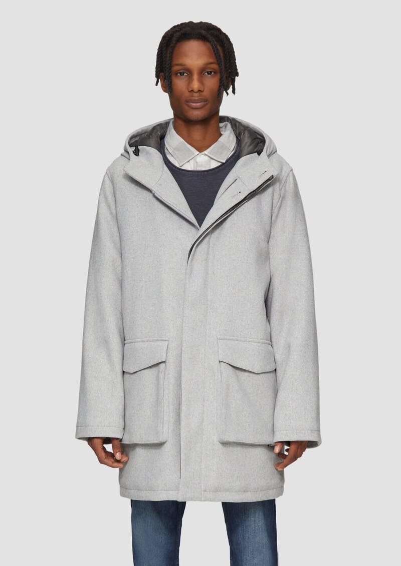 Kapuzen-Mantel aus Wollmix mit gestepptem Innenfutter