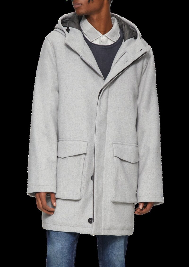 Kapuzen-Mantel aus Wollmix mit gestepptem Innenfutter