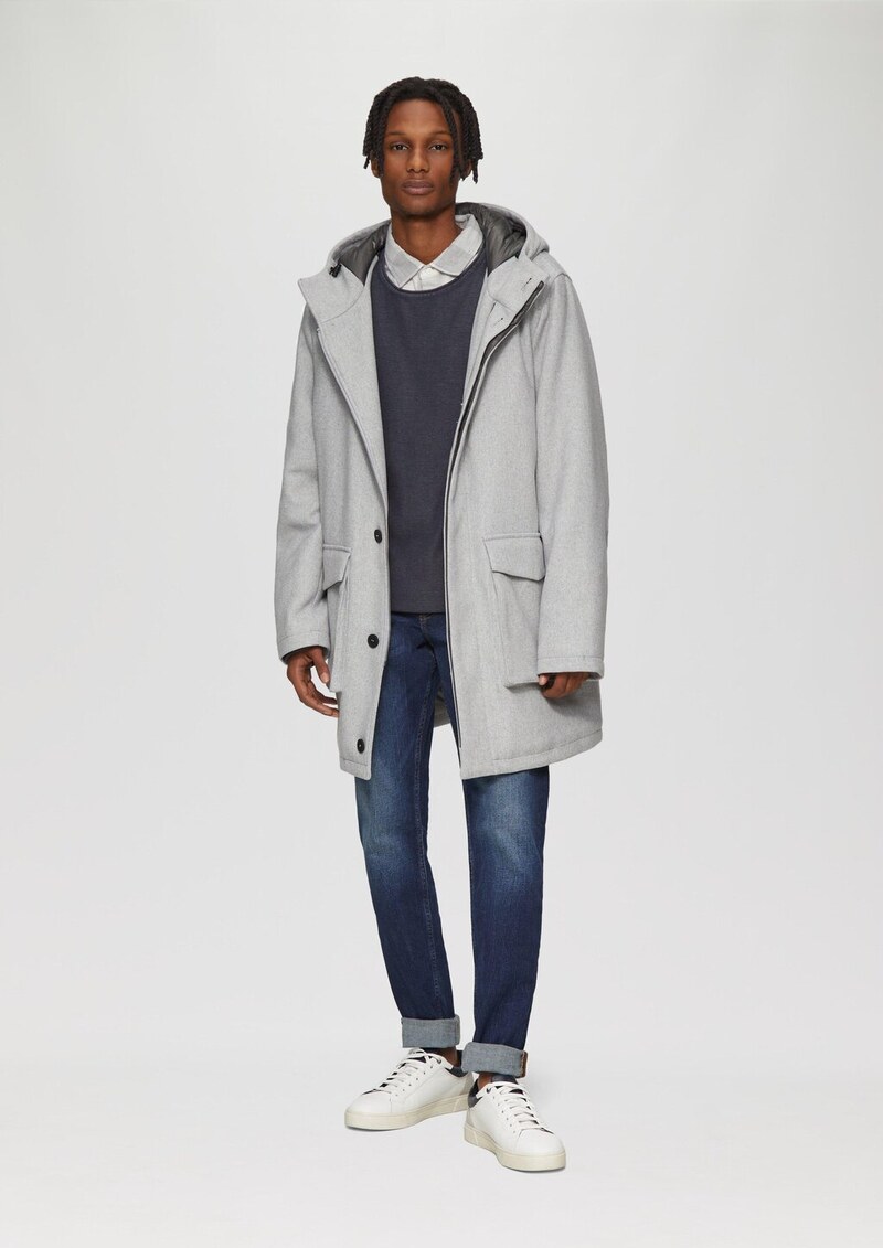 Kapuzen-Mantel aus Wollmix mit gestepptem Innenfutter