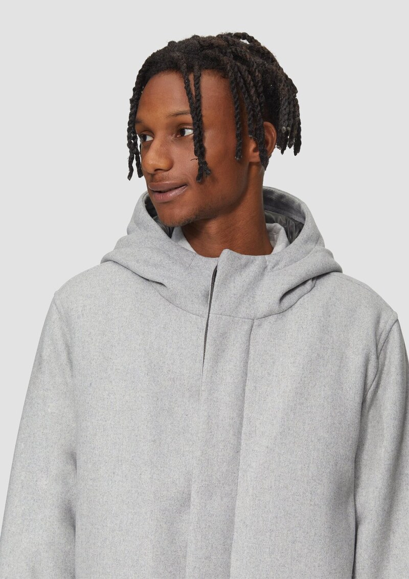 Kapuzen-Mantel aus Wollmix mit gestepptem Innenfutter